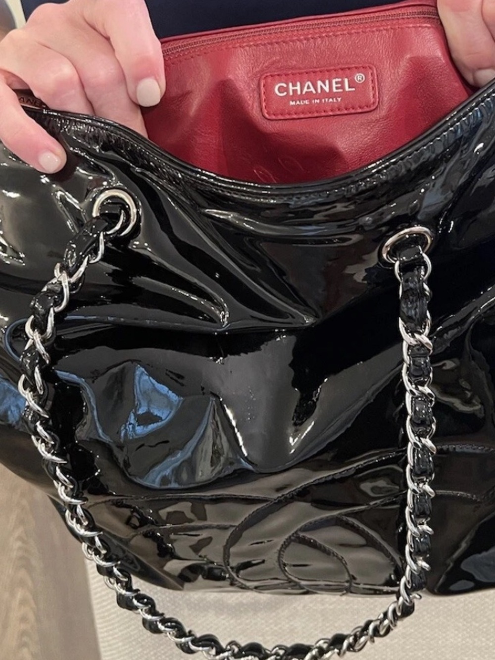 CHANEL Black Patent Leather Tote Bag - Picture 10 of 12